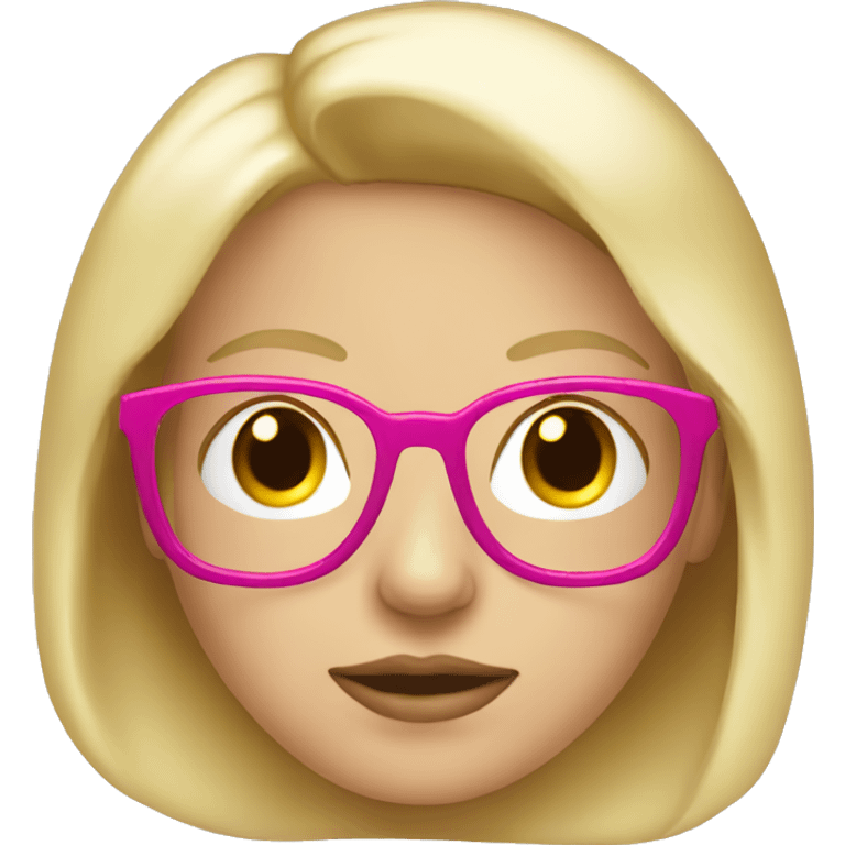 Femme blonde avec lunettes roses et main levée emoji