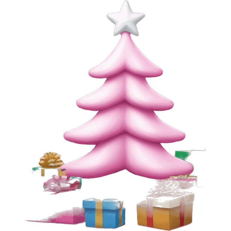 pink christmas tree with white presents underneath emoji