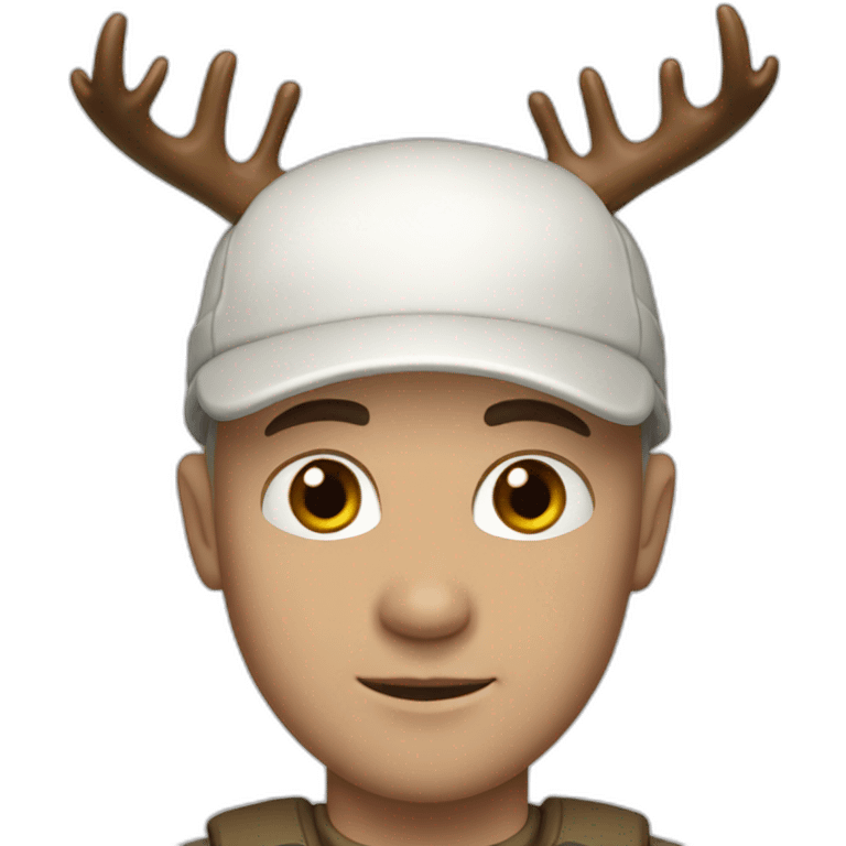 White bald man wearing cap with brown eyes with moose antlers  emoji