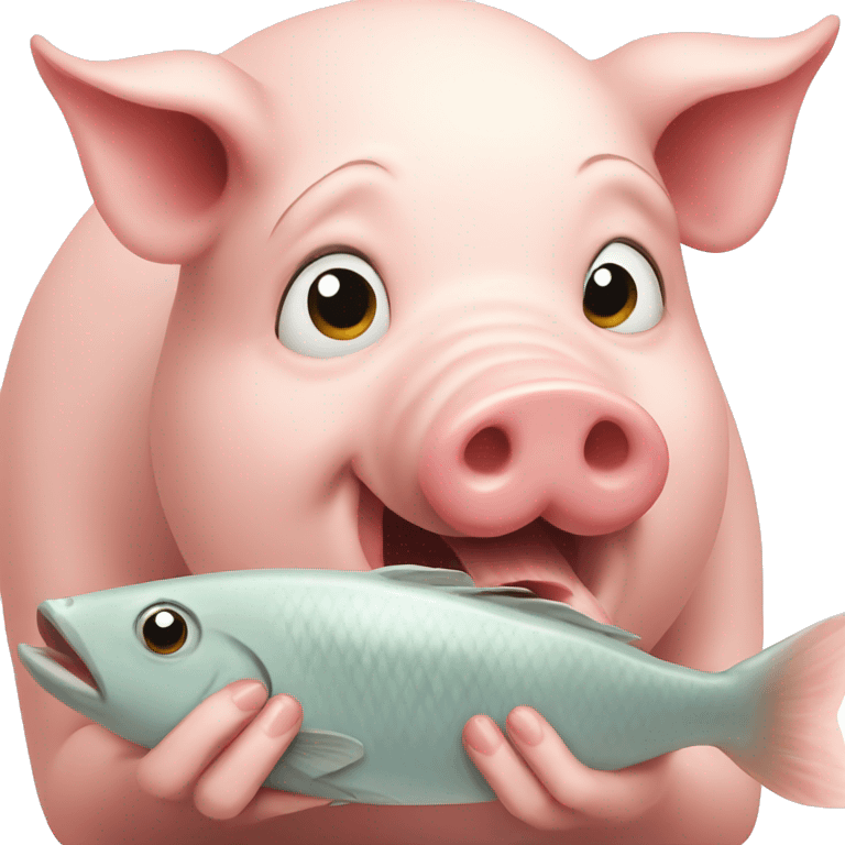 Pig eating fish emoji