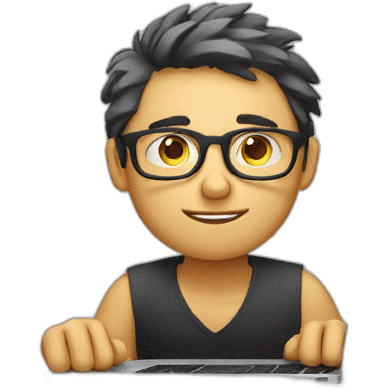 Guy in glasses working in a laptop but bored. Fair skin emoji