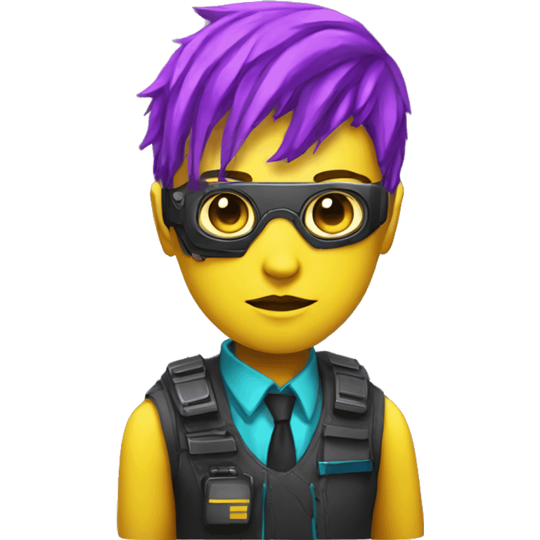 agent, laser eyes, yellow face, cyberpunk, code, cyan and purple colors, only upper body portrait emoji