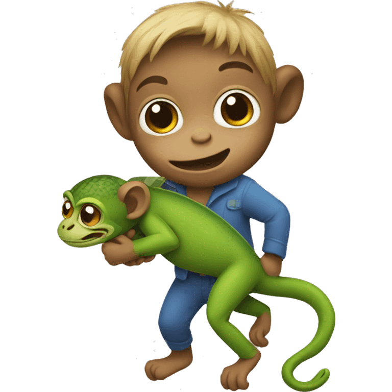 A monkey carrying a lizard emoji