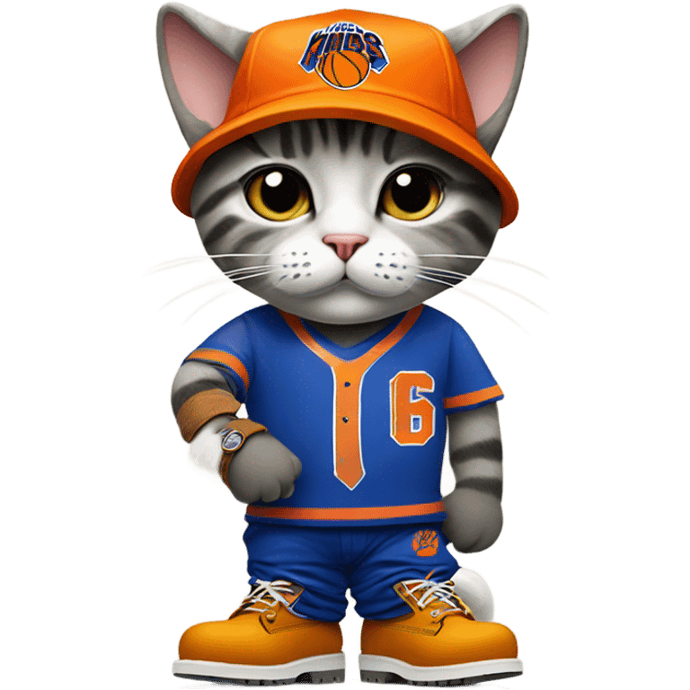 cat in timbs, New York knicks jersey and smoking  emoji