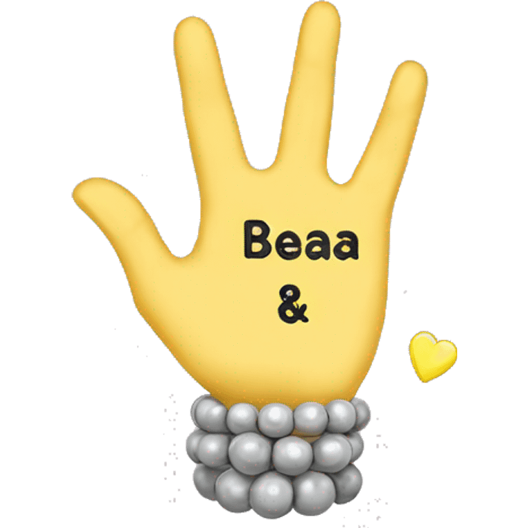 Make a hand with a wrist that has a bea braclet around the wrist the beads are pastel yellow on the sides and the middle has grey beads that are letters that say SWIFTIE only one braclet  emoji