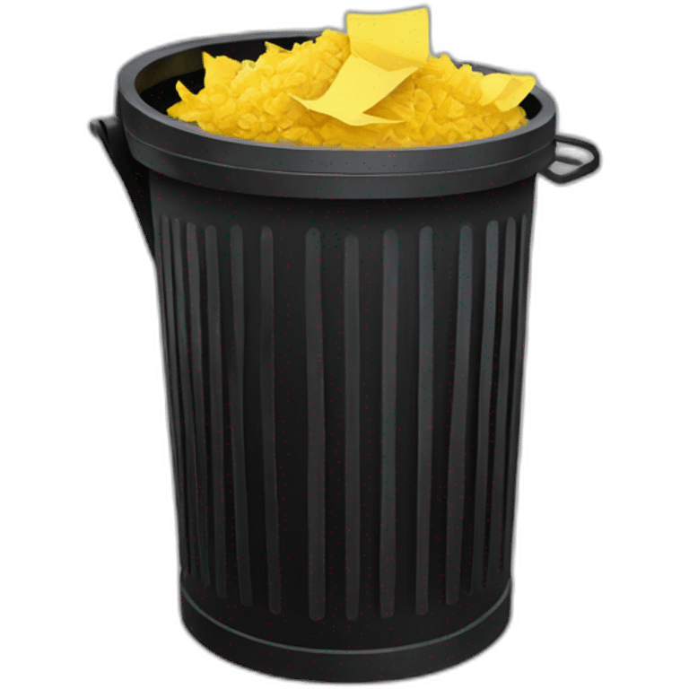 black mesh metal dustbin filled with yellow crumbled papers emoji