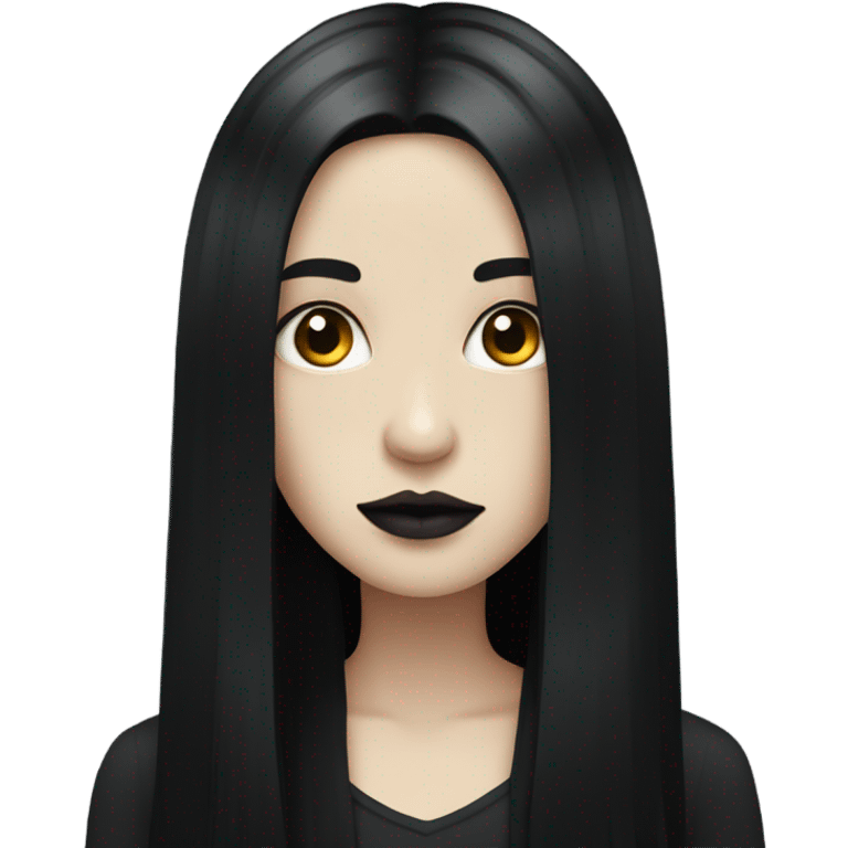 goth girl pale, black long hair emoji