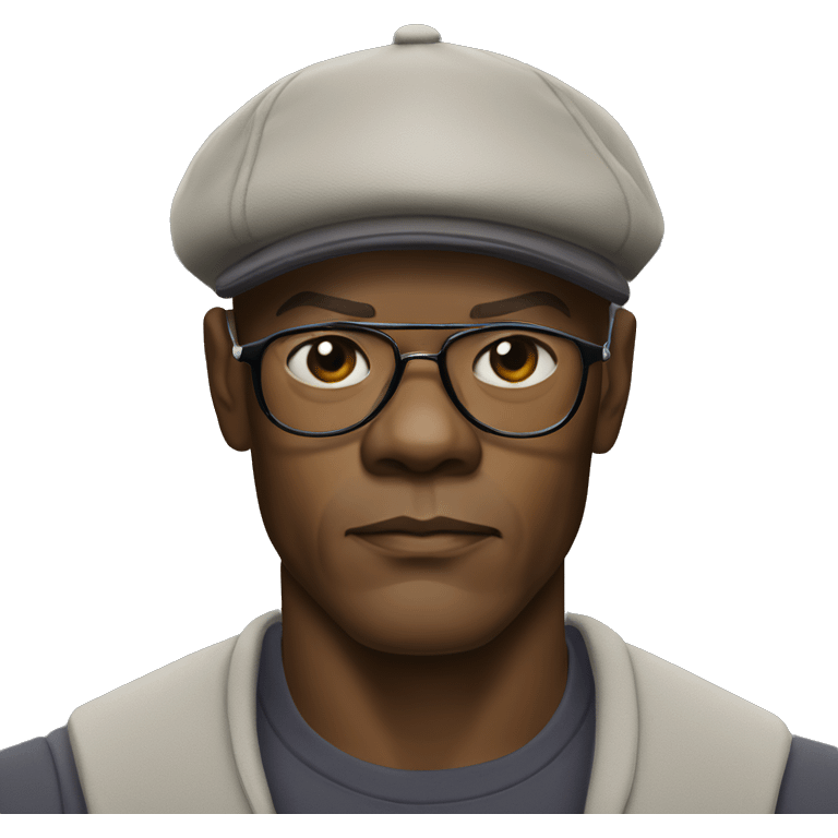 bald samuel l jackson serious wearing shirt and backwards Kangol emoji