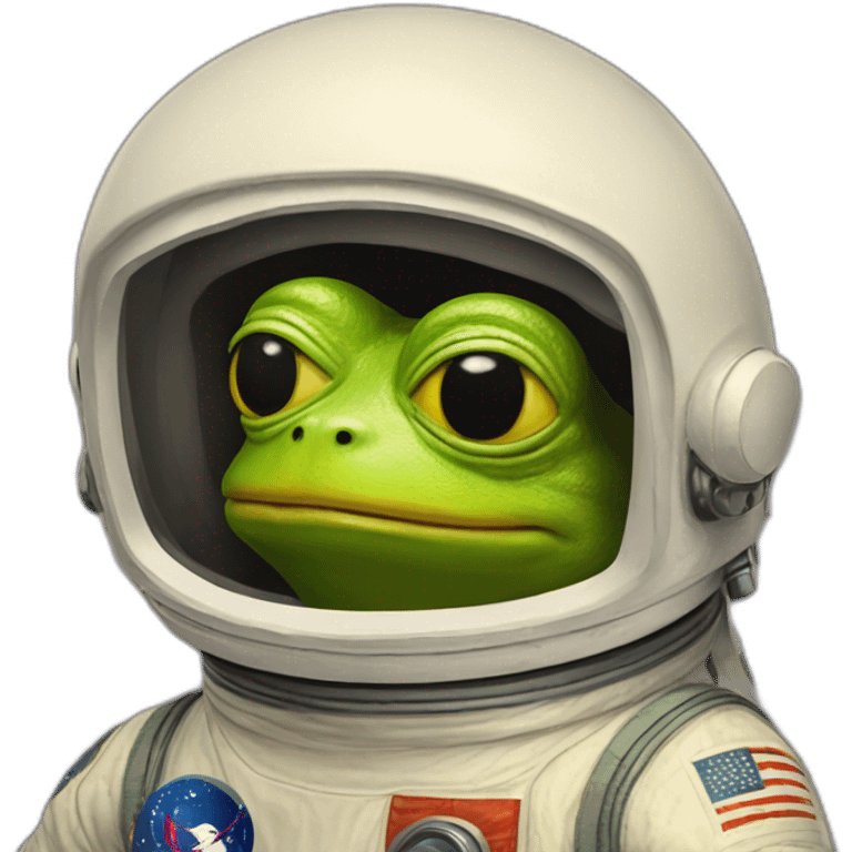 yellow pepe frog with astronout suite and M logo  emoji