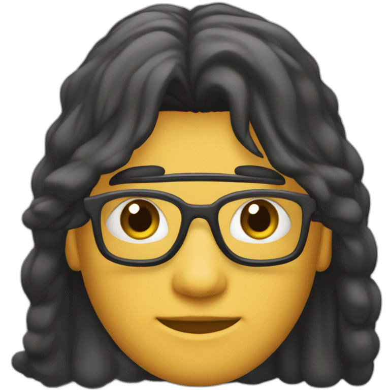 Joven programador, cabello mullet, lentes negros, cabello castaño emoji