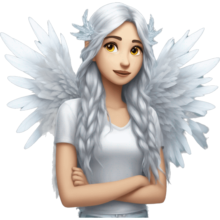 big wings, silver, feather, icy ,snowflake, Beautiful, fairy, long hair emoji