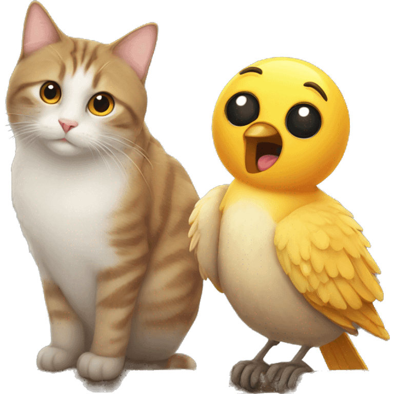 a cat and bird that are in love emoji