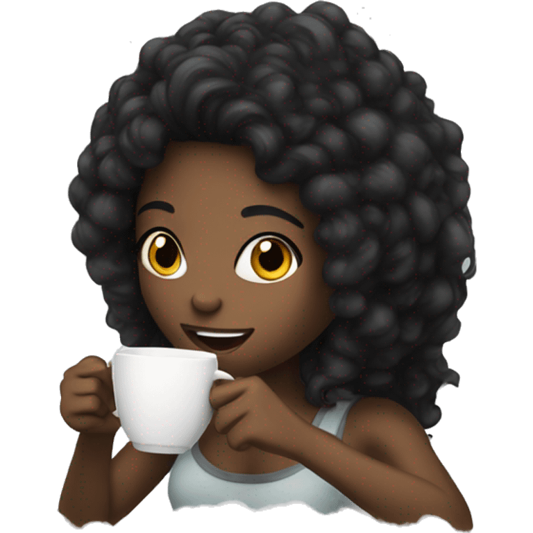 Black hair girl drinking coffee and the cup have clouds  emoji