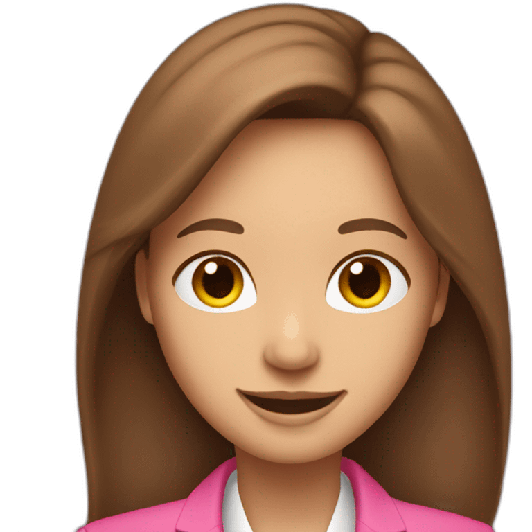 Woman with long brown hair, pretty smile, dressed with a pink blazer emoji