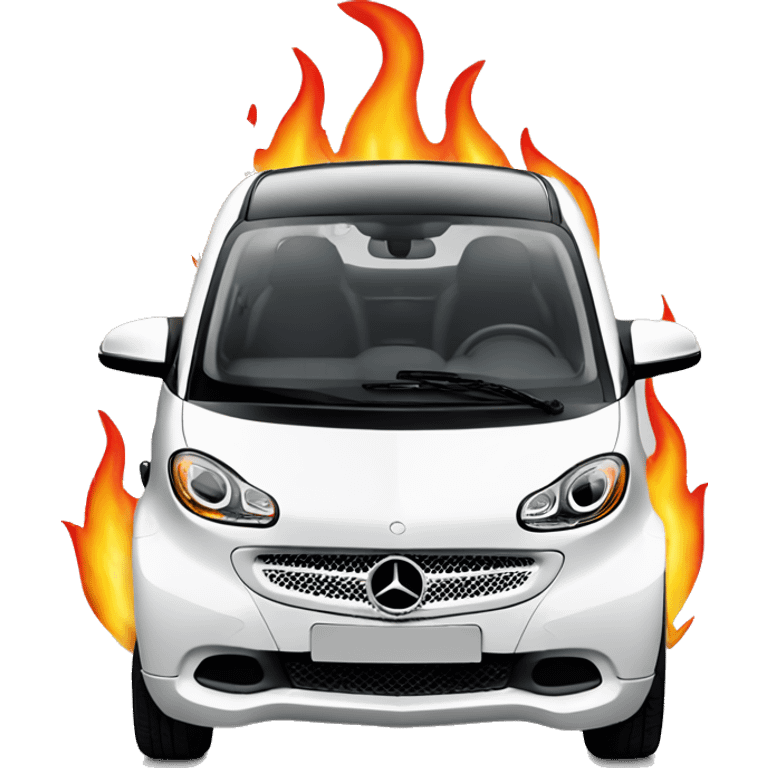 White Mercedes fortwo smart car with flames behind it  emoji  emoji