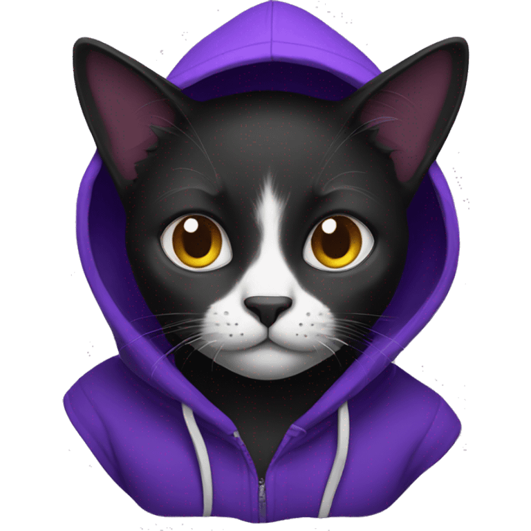 Black cat with a purple hoodie  emoji