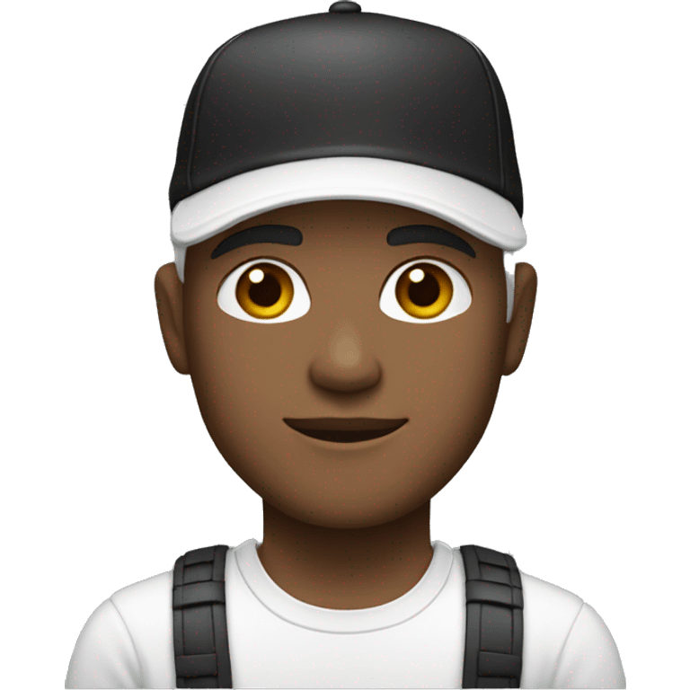 man with white cap, light skin tone, black t-shirt emoji