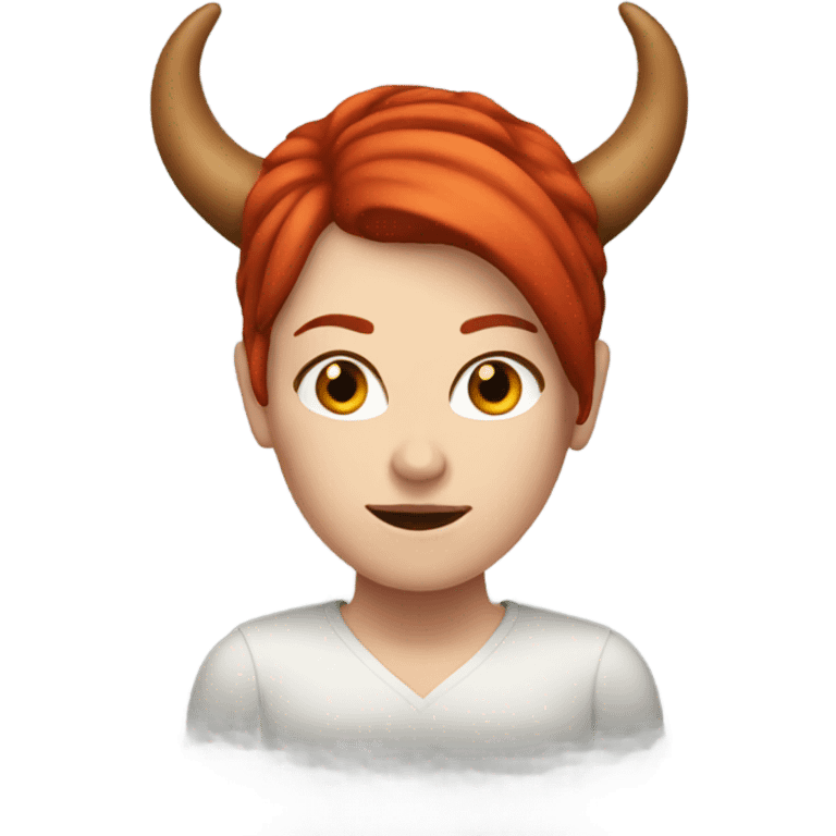  A White woman with red hair and black horns emoji