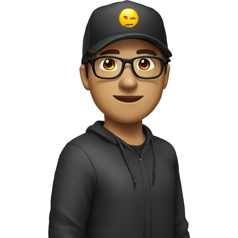 a white gamer, black basecap, black glasses, headset emoji