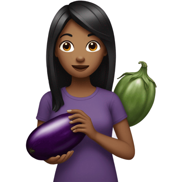 girl with black hair holding a eggplant  emoji