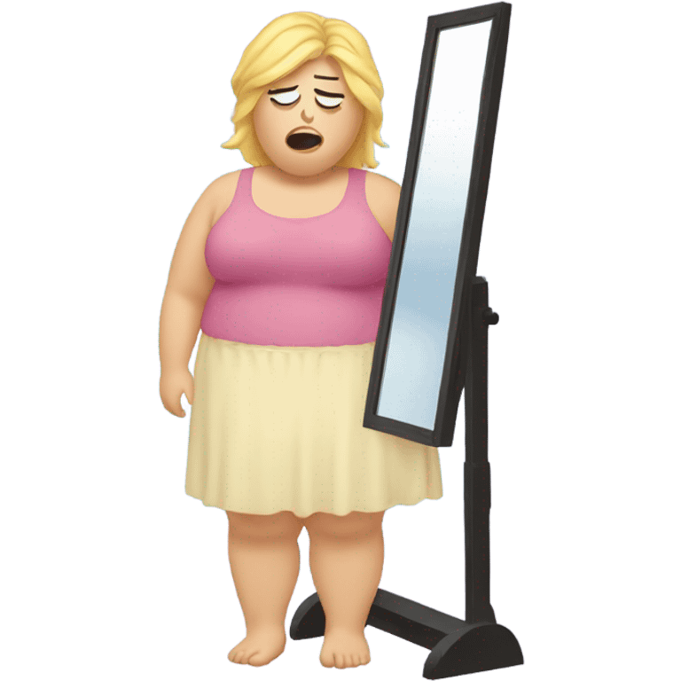 overweight blondie woman at mirror crying emoji