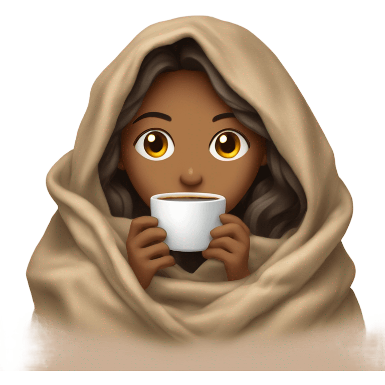 girl inside a blanket sipping coffee eyes closed emoji