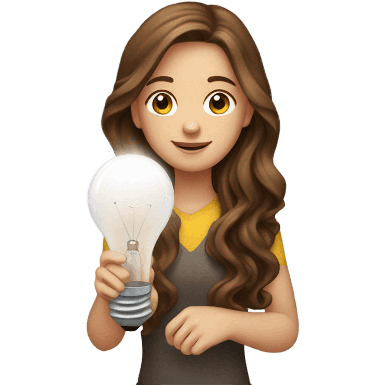 long wavy brown-hair white girl with bulb emoji