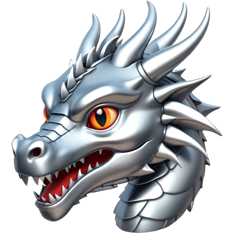 3d head of chrome plated silver dragon emoji