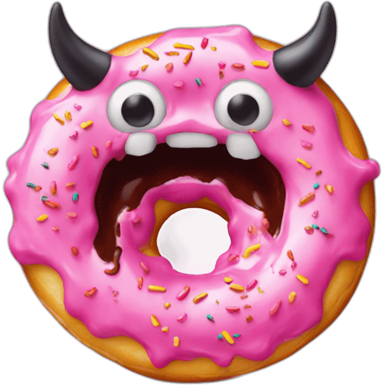 a demon eating a pink frosted donut emoji