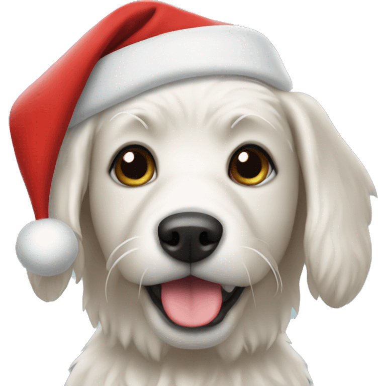 christmas dog with a oversized santa hat emoji