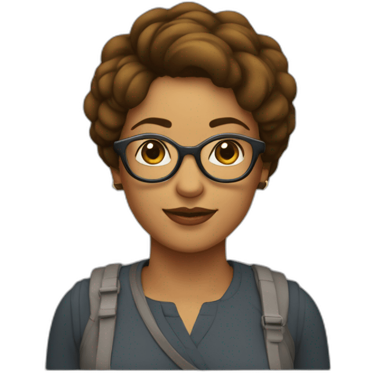 Mujer con pelo corto, castaño, con rulos y lentes redondos emoji