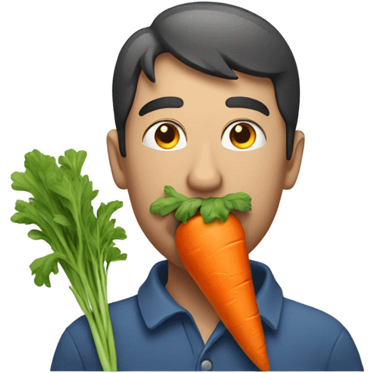 A man hold carrot with his mouth emoji