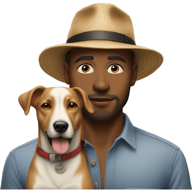 realistic solo male with hat and dog emoji