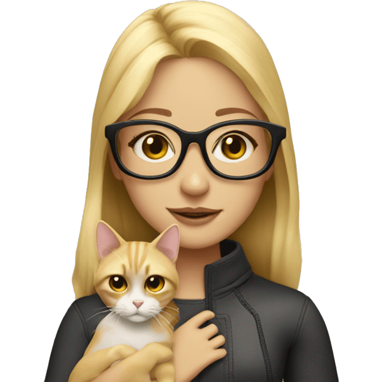 Blonde girl with golden color glasses and cat  emoji