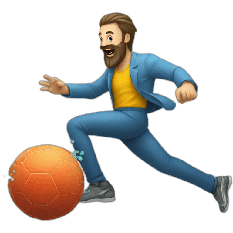 man with beard kicking virus as ball emoji