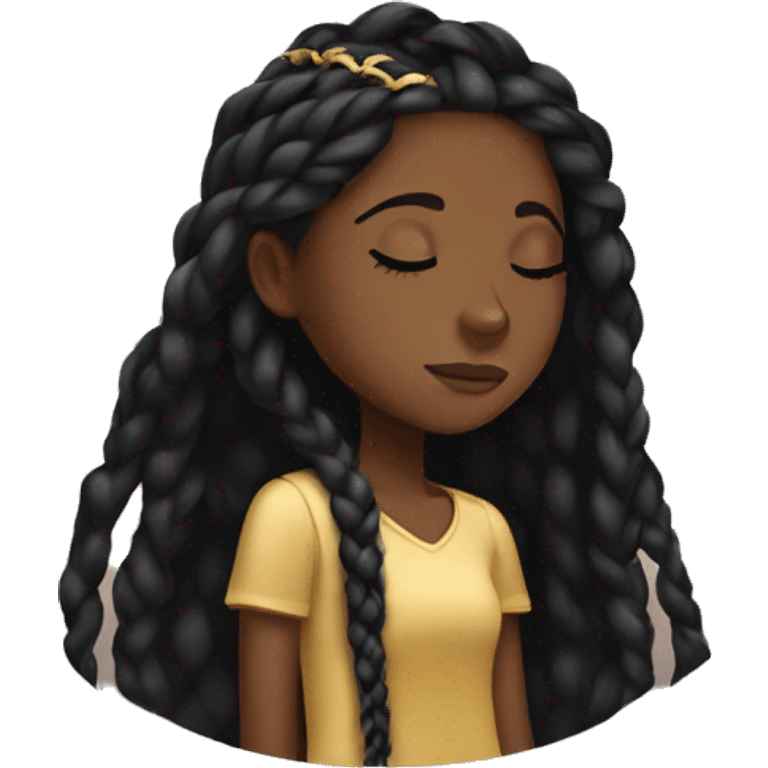 Black girl with gold and black long braids sleeping emoji