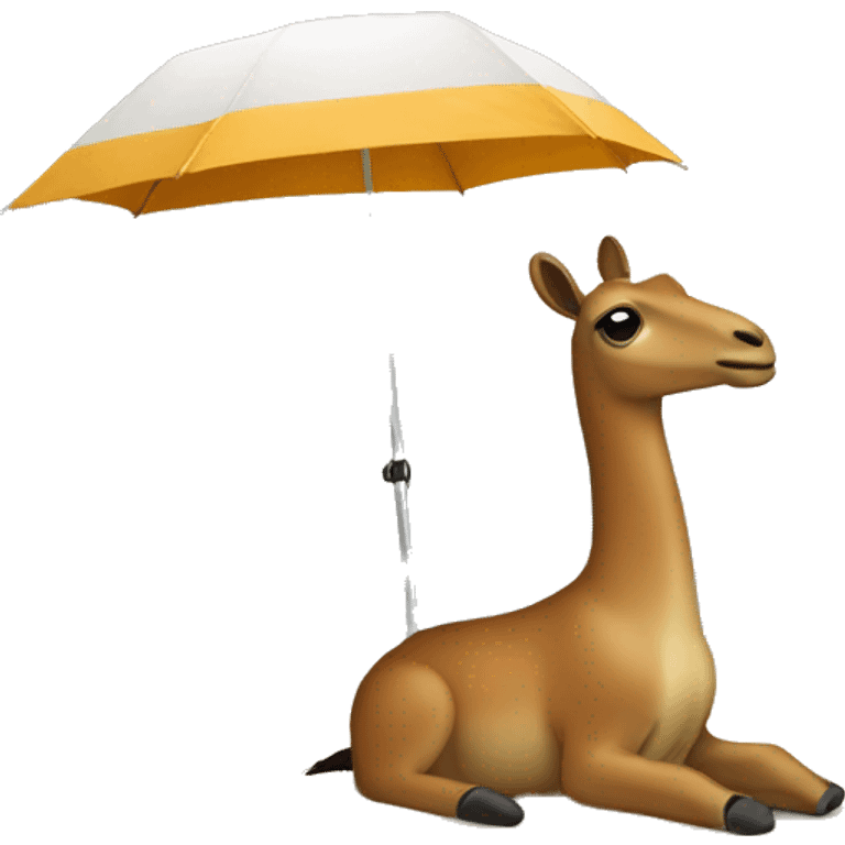 guanaco on the shore resting under the sun umbrella emoji