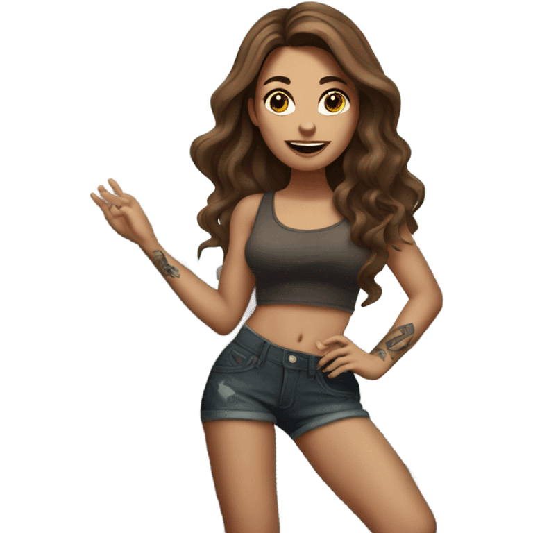 Beautiful tattooed woman long brown hair climbing rocks emoji