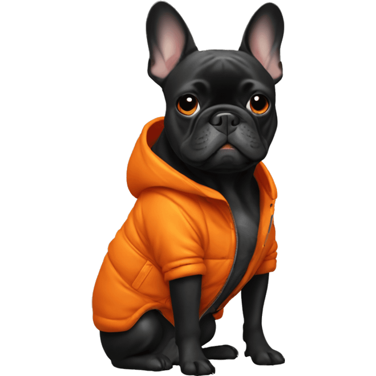 black french bulldog with orange winterjacket emoji