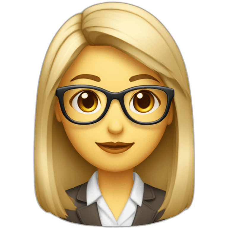 profesora rubia   con cola y flequillo largo de lado gafas transparentes eyecat emoji