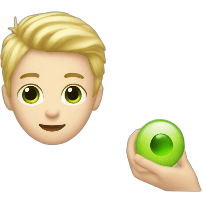 Boy with blonder hair and green eye and catch mobile  emoji