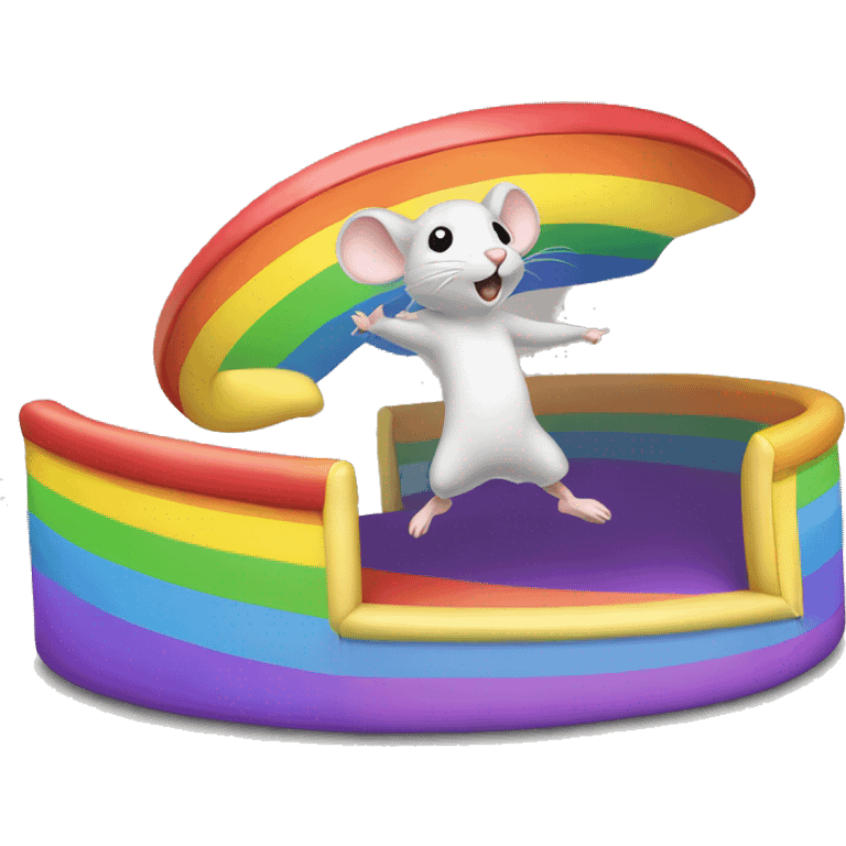 Mouse jumping on a rainbow trampoline emoji