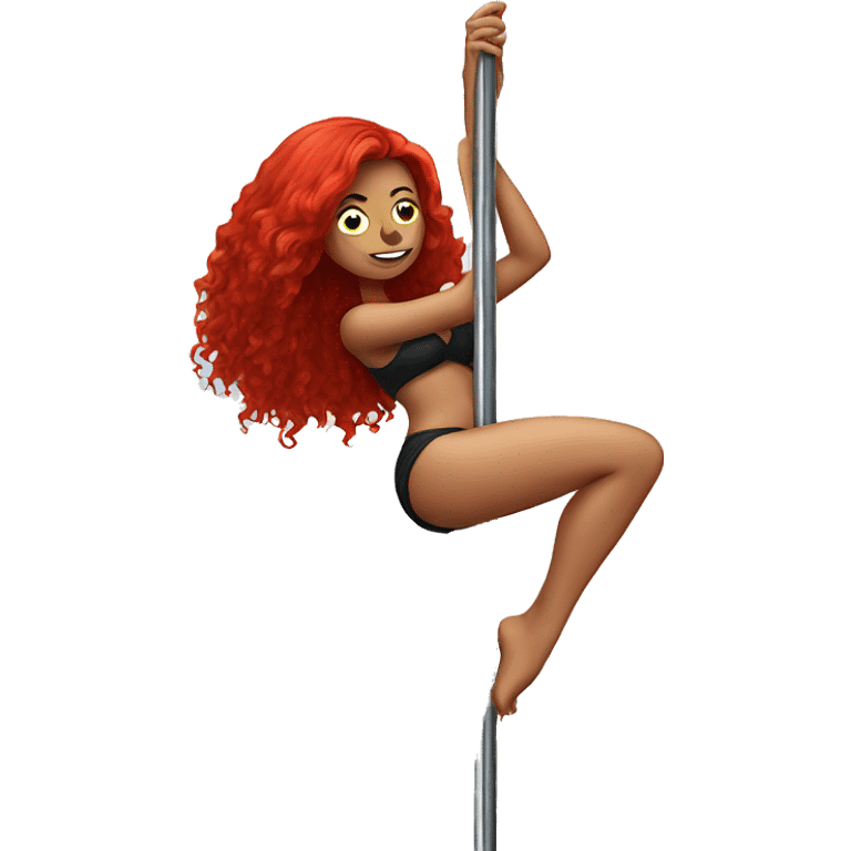 woman with red hair and eye closed pole dancing on pole emoji