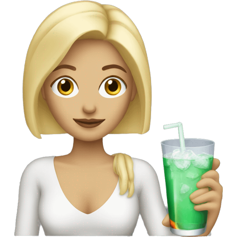 Blonde woman with a drink emoji