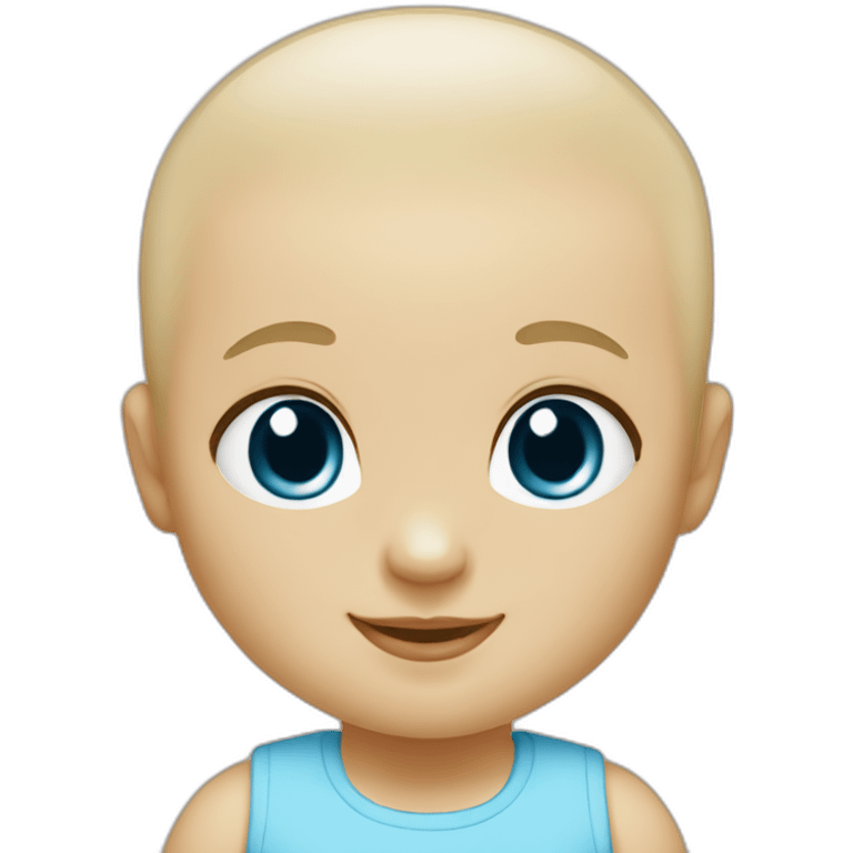 baby blue and almond eyes, chubby cheeks, no hair, smiling emoji