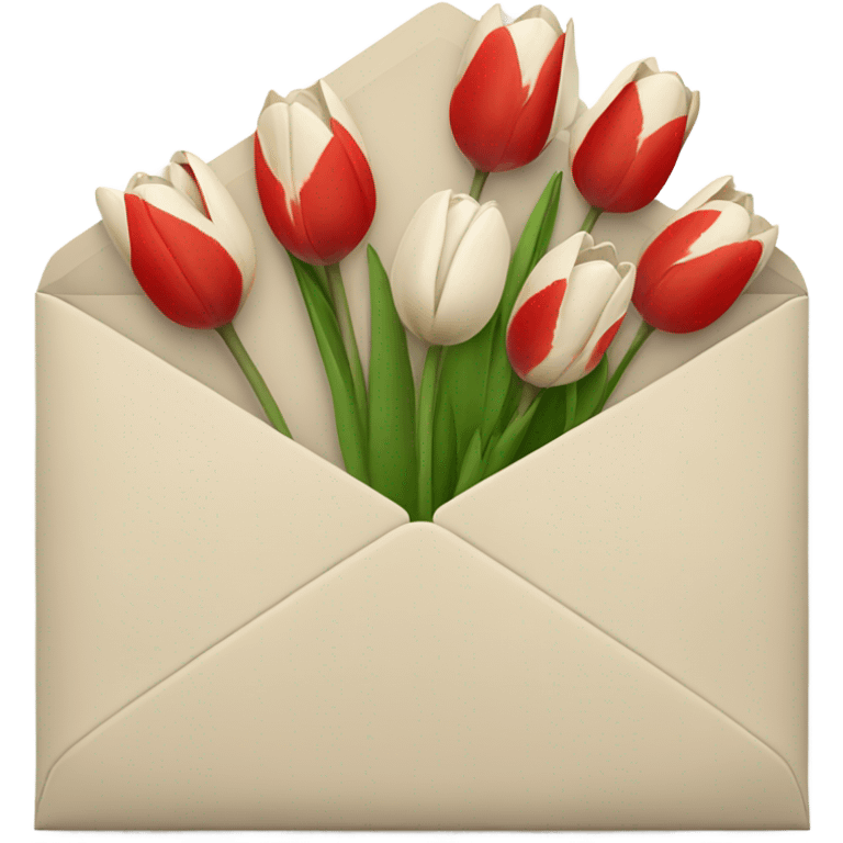 Beige envelope with red and white tulips in emoji