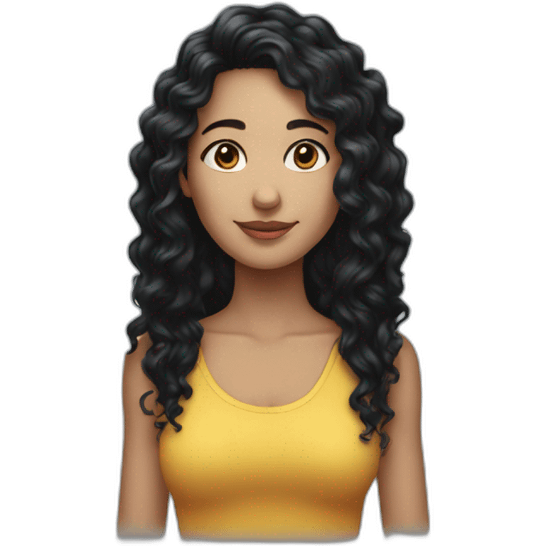 Thin woman very long black hair curly  emoji