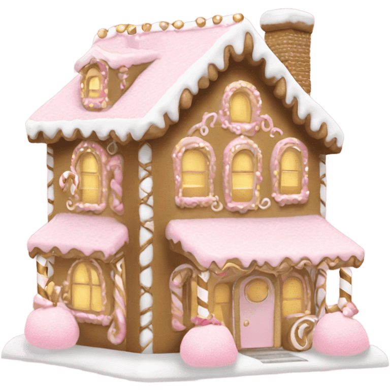 light pink and gold and white gingerbread house emoji