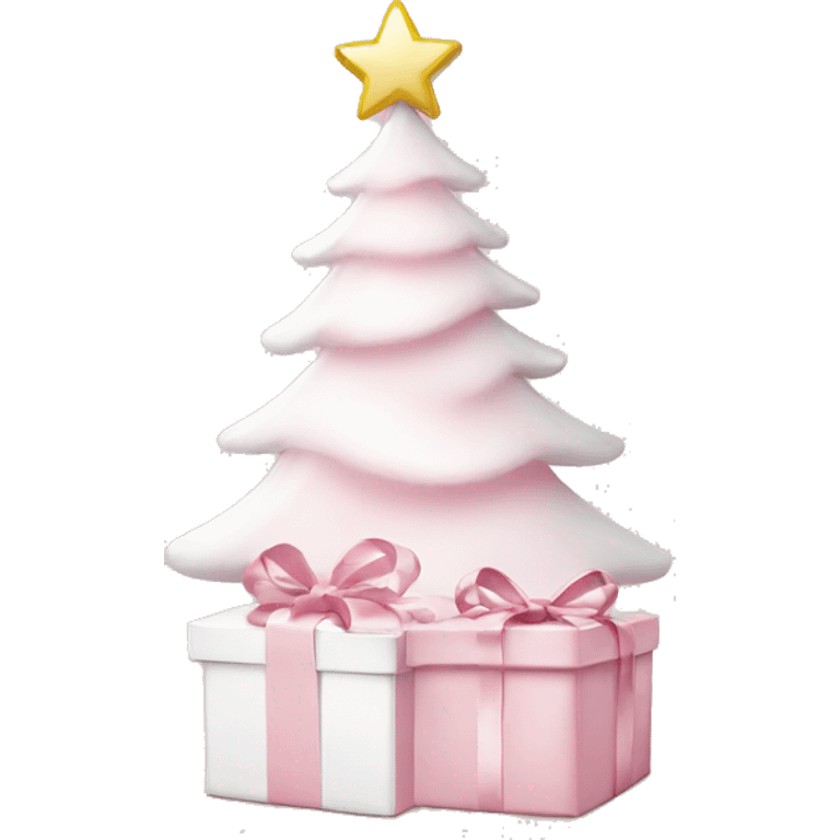 Light pink Christmas gifts under a white Christmas tree  emoji