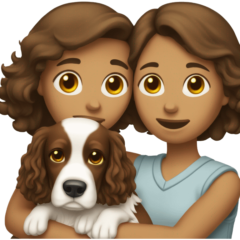 two women hug springer spaniel emoji